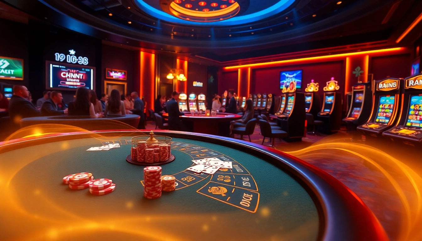 Experience the excitement of xin88 with vibrant casino visuals, including poker, roulette, and slot machines.