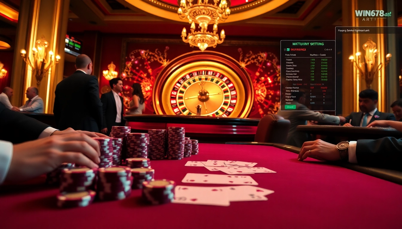 Play exciting games at https://win678.art/ while enjoying a luxurious casino atmosphere with poker chips and cards.