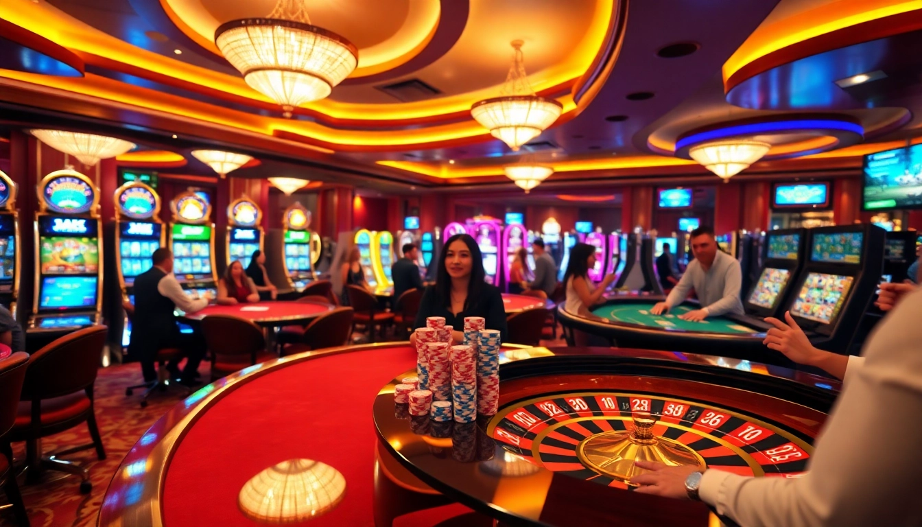 Players enjoying thrilling casino games at IQ88 in a vibrant gambling atmosphere.