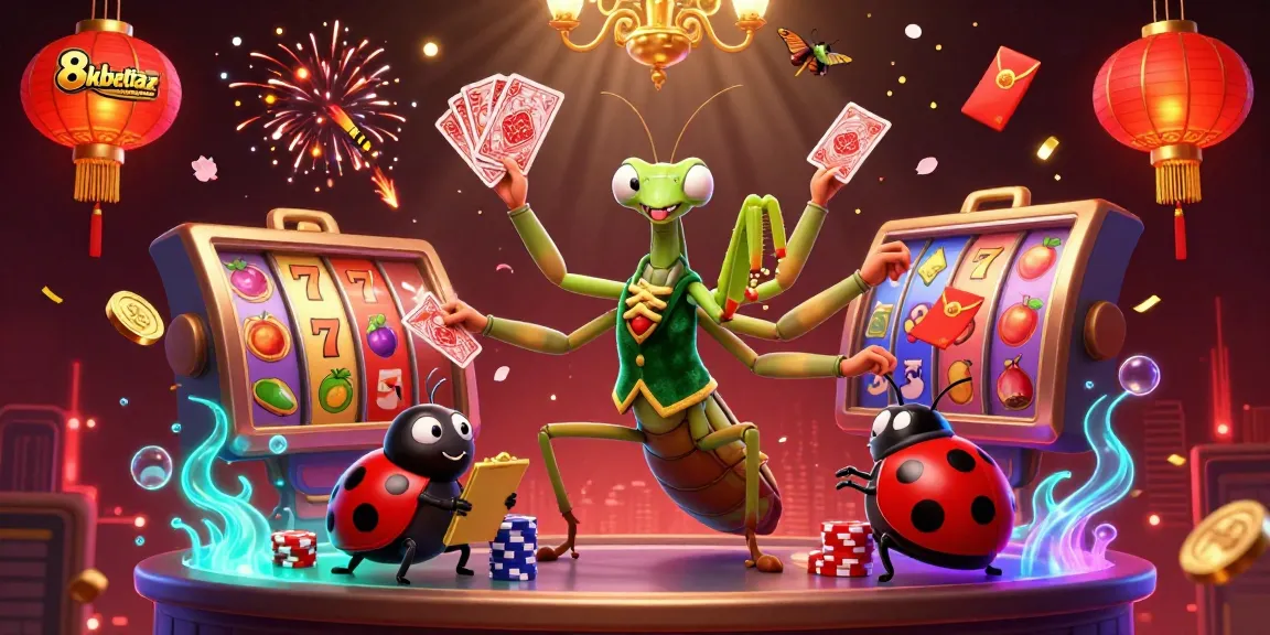 Experience excitement at 8xbettaz with a dazzling casino scene featuring slot reels and vibrant characters.