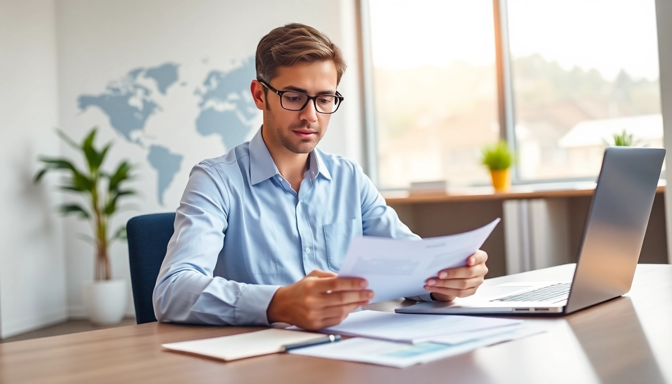 Detail of a professional reviewing documents for the uk eta online application process.