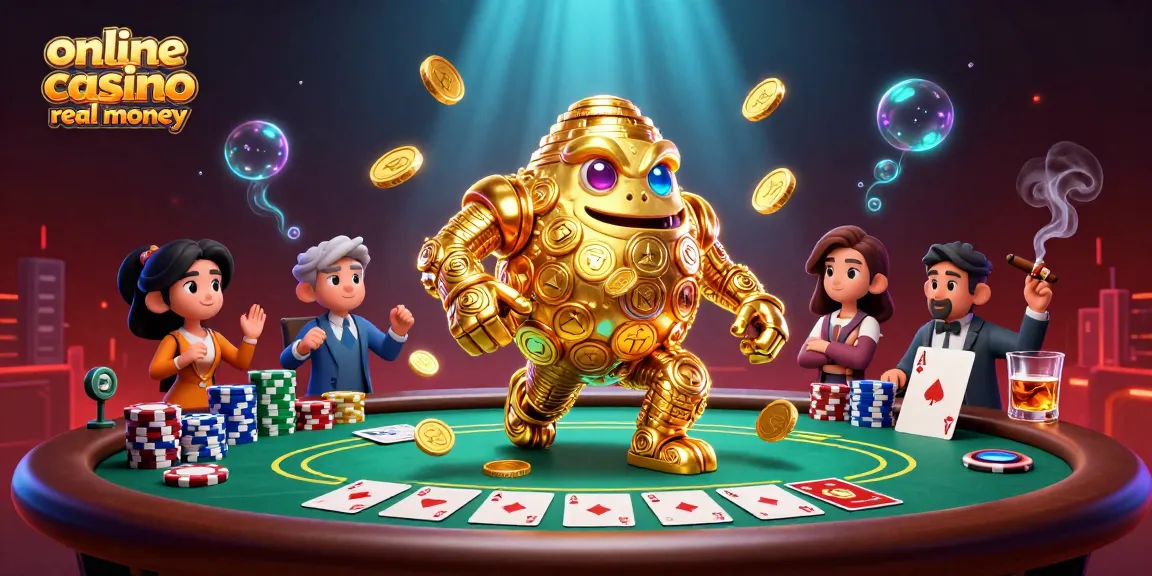 Engage with the vibrant world of online casino real money as the golden golem brings luck at a poker table.