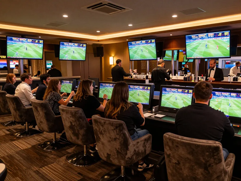 Fans engaging in sports betting at TV88 with live odds and a vibrant atmosphere