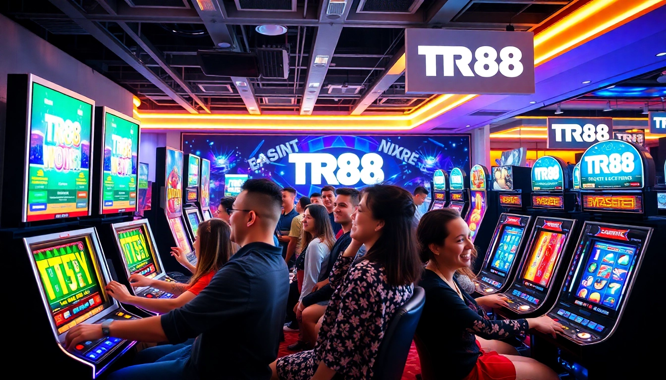 Players enjoying TR88's online gaming experience with vibrant graphics and promotions.
