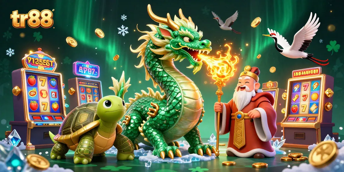 Spin the reels at tr88, with a vibrant scene of characters and gaming elements symbolizing luck.