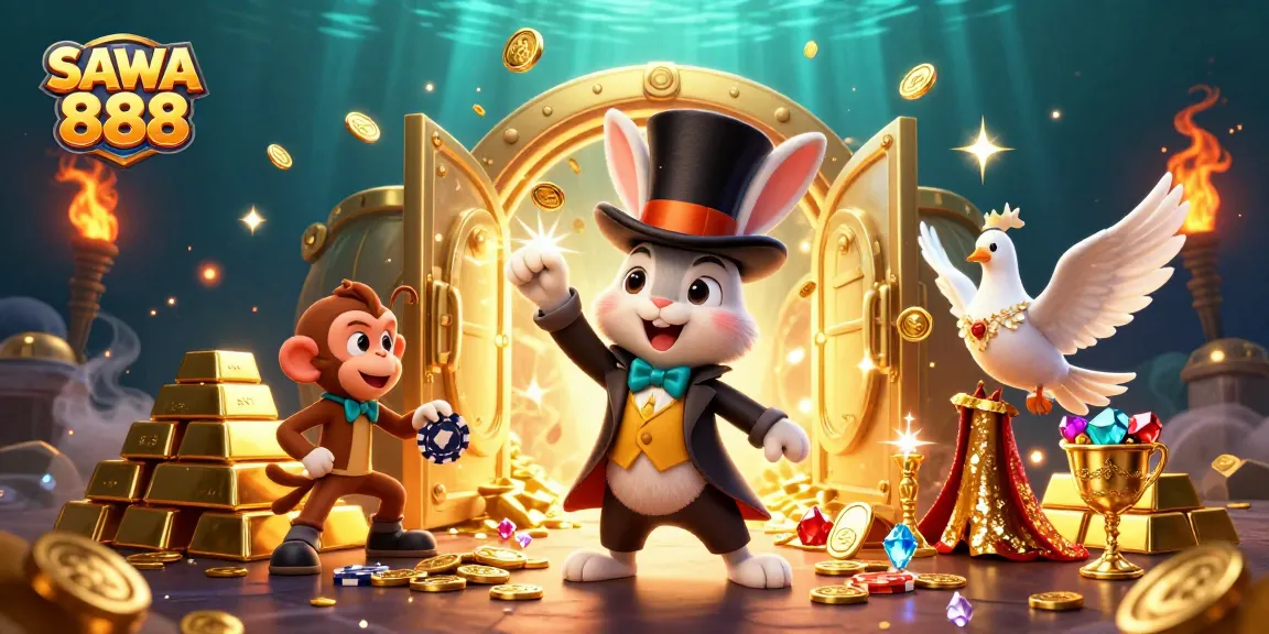 Experience excitement at SAWA 888 with a magician rabbit pulling coins, monkey stealing poker chips.