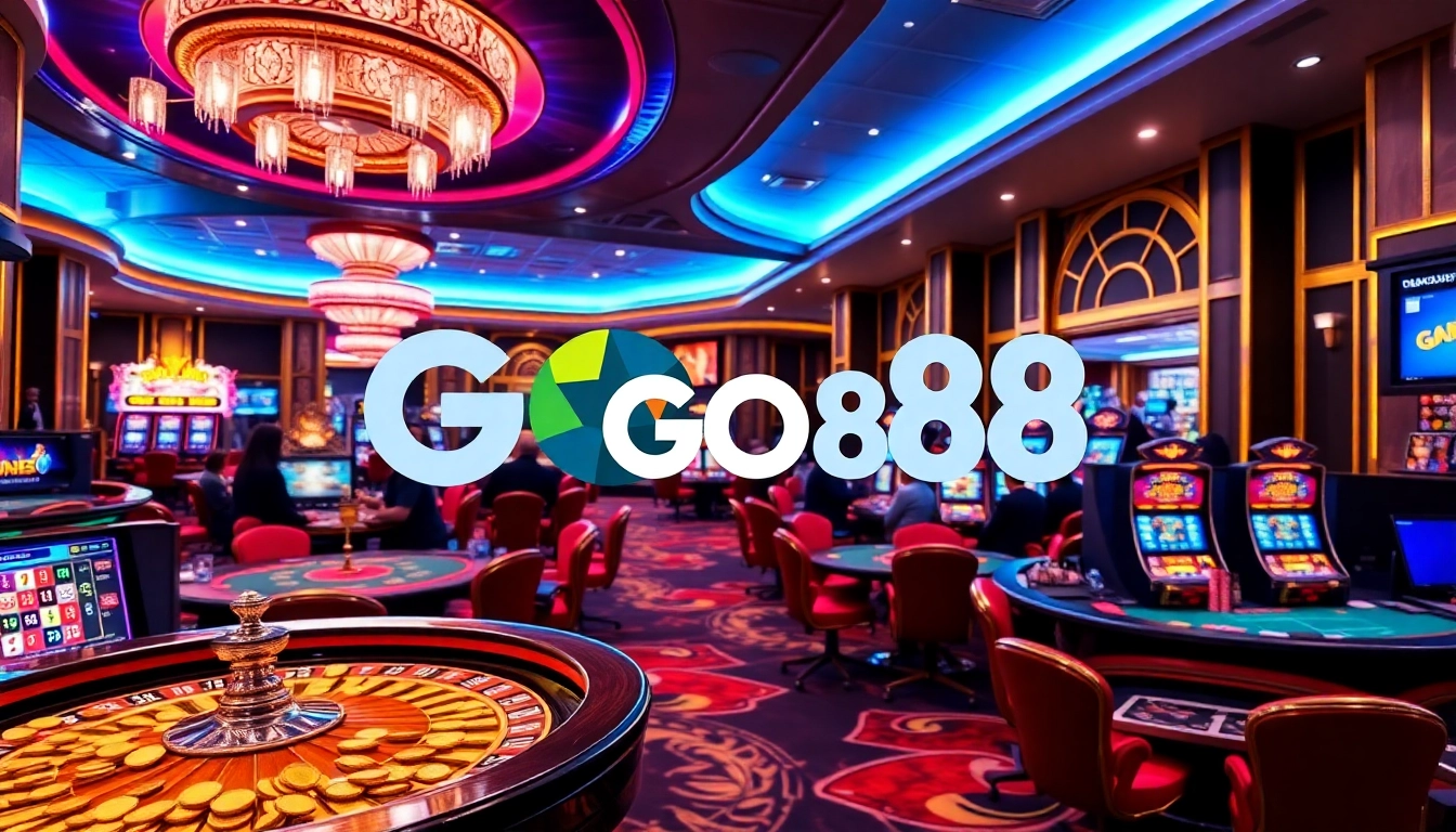 Players enjoying vibrant casino action at GO88, featuring table games and slot machines.