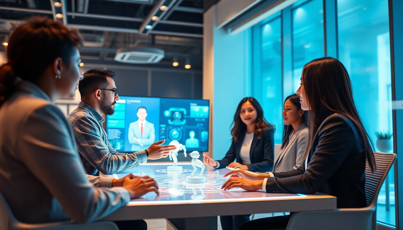 Engaging scene showcasing AI interactions with customizable personas in a modern office, illustrating the concept of 'crushon'.