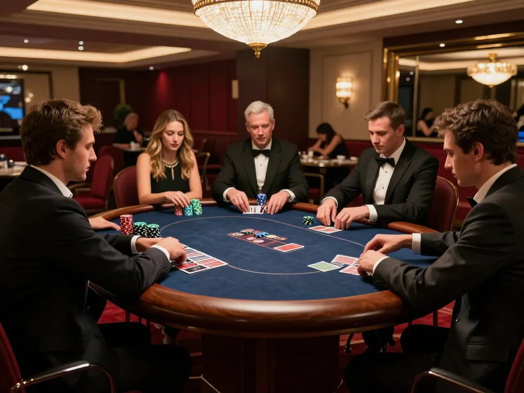 Competitive poker gameplay at Fabet's high-stakes table with players showcasing strategies.