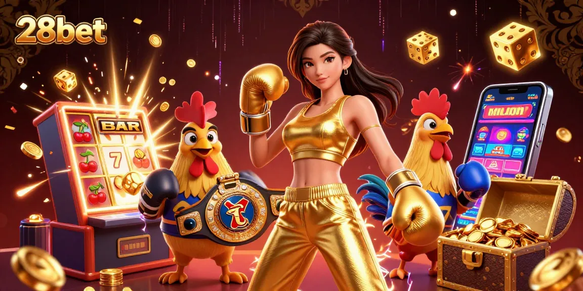 Experience wins with thrilling 28bet gameplay in a vibrant 3D casino scene.