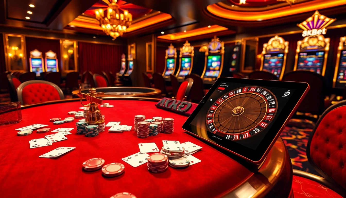 Professional gambler placing bets using 8kbet interface with poker chips and roulette wheel in luxury casino setting