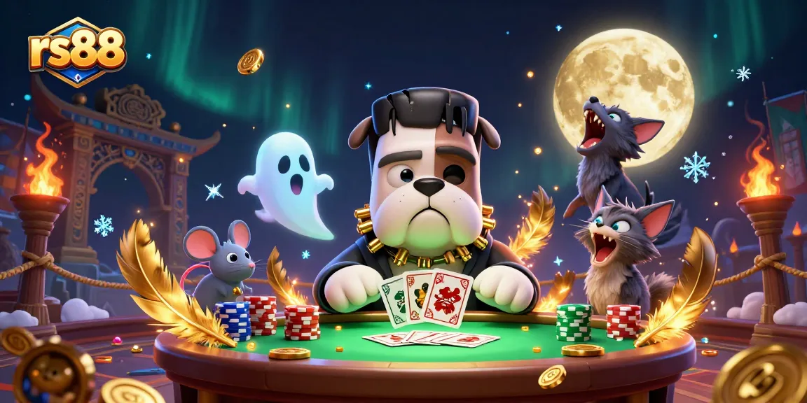 Play cards with rs88's 3D characters at a spooky casino table, unleashing thrilling action.