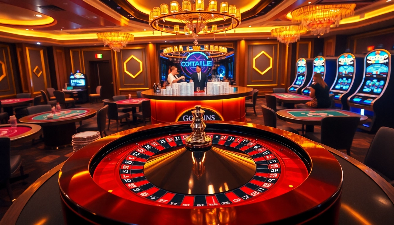 Experience thrilling gameplay at https://goal123.work/ with vibrant casino tables and glowing slot machines.