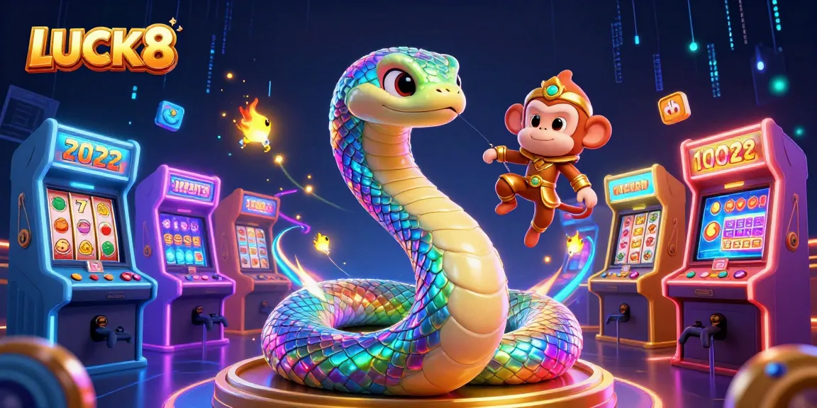 Engage with LUCK8's vibrant casino scene featuring an iridescent serpent and adventure-filled elements.