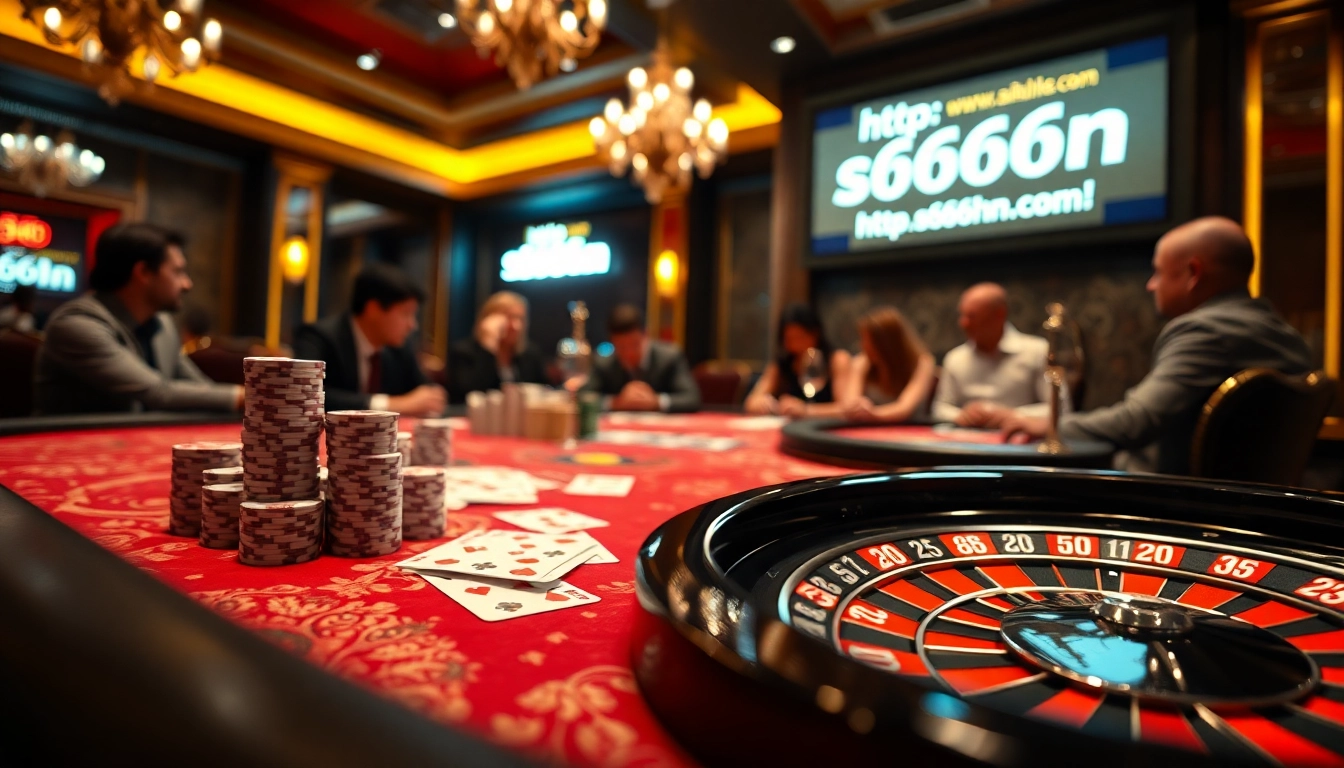 Exciting poker action at https://s666hn.com/, highlighting high-stakes chips and cards.