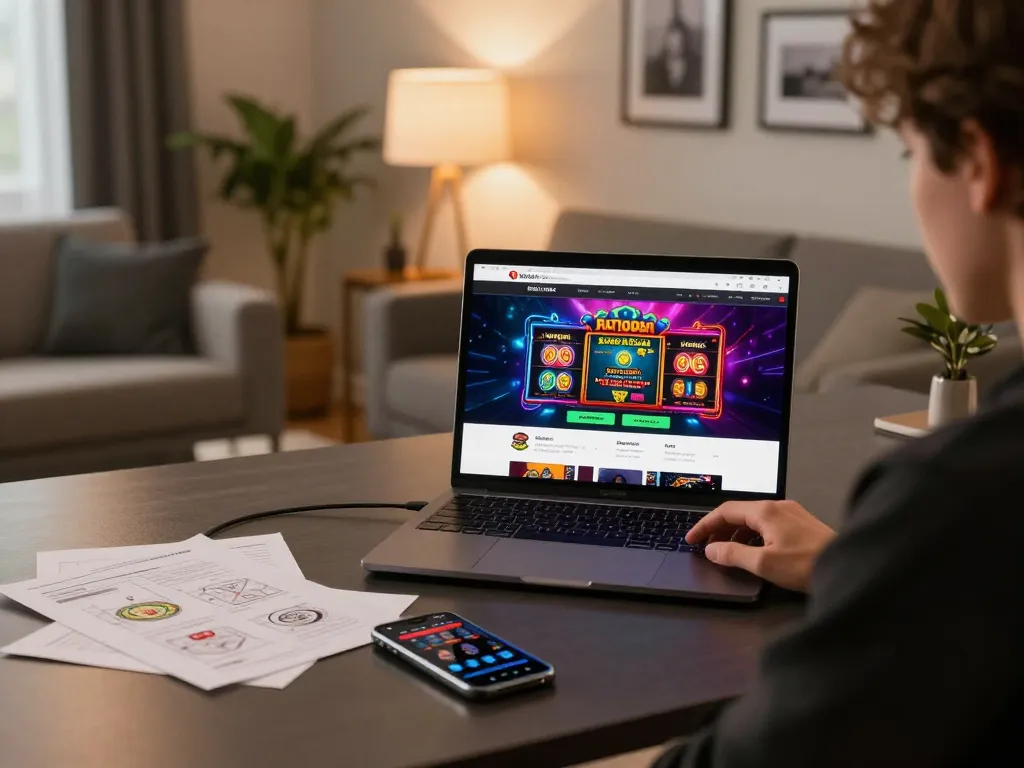 Engaging with 789win link on a laptop, showcasing online poker gameplay and betting strategy in a cozy home setting.