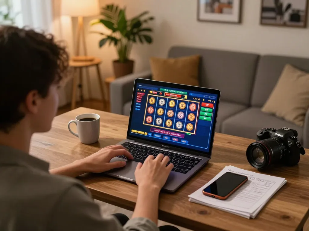 Engaging gameplay at home with manclub casino on laptop, showcasing strategic betting setup.