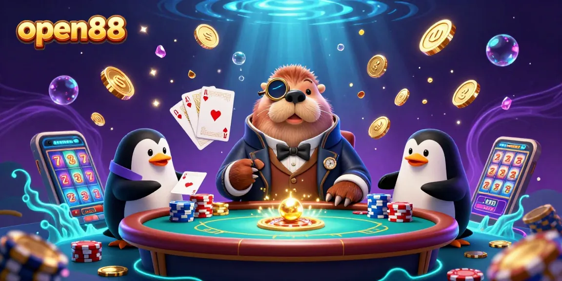 Experience thrilling underwater gambling with open88 featuring a walrus, penguin dealer, and bluffing pufferfish.