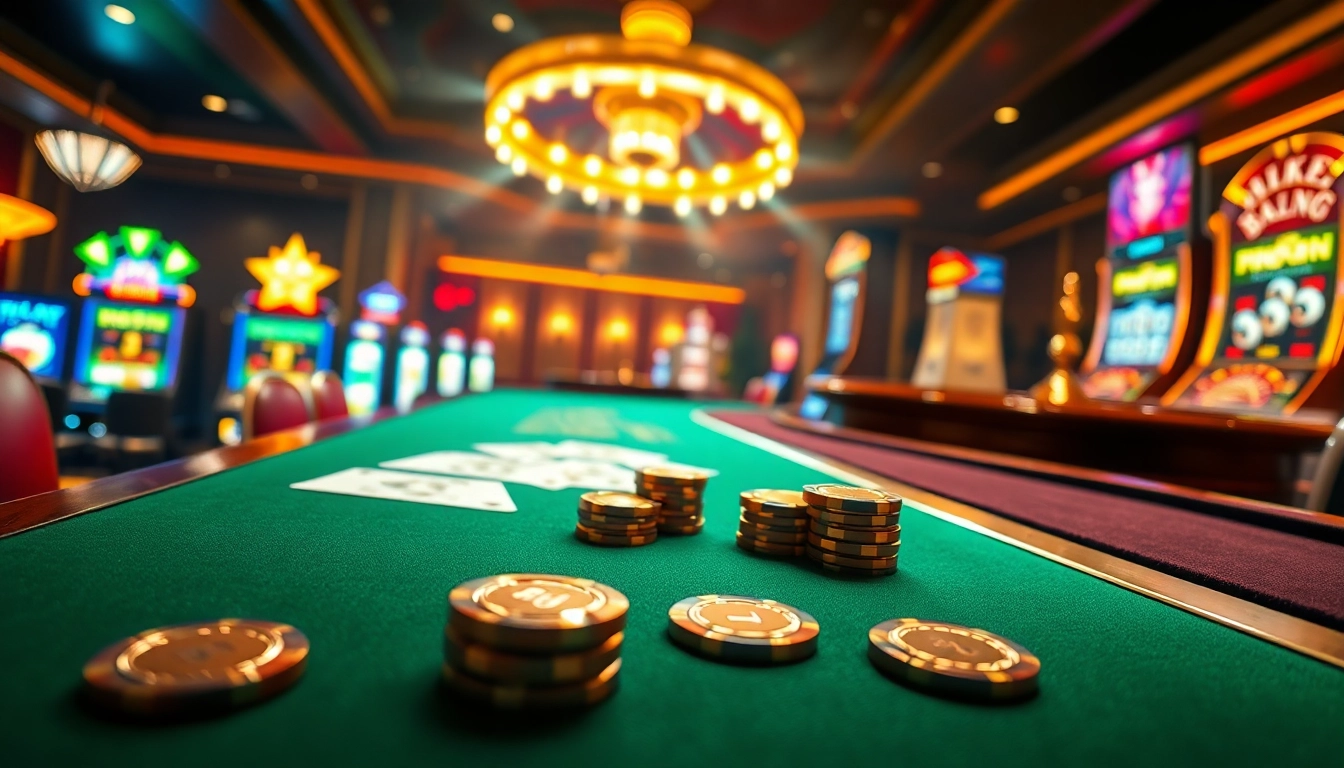 This exciting casino scene at https://hot789.live/ features vibrant slot machines and a dynamic poker table.