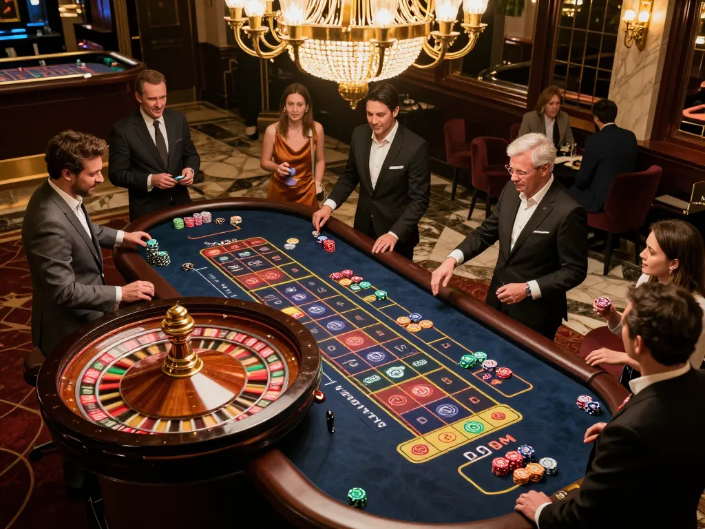 Watch players engage in a thrilling roulette game at du88 casino table, colorful chips adding vivid action.