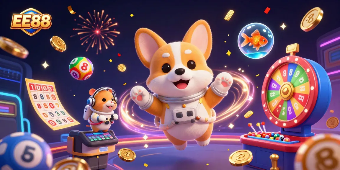 EE88's immersive space casino adventure with vibrant lottery balls and unique characters.