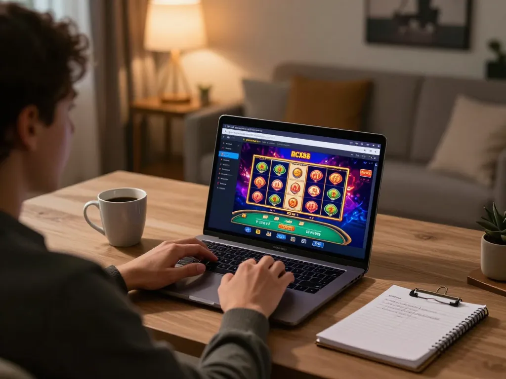 BCX88 user focused on engaging online casino game from a stylish home office.