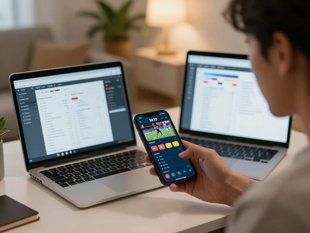 Betting on sports using the bk33 app on a smartphone, showcasing live odds and event highlights