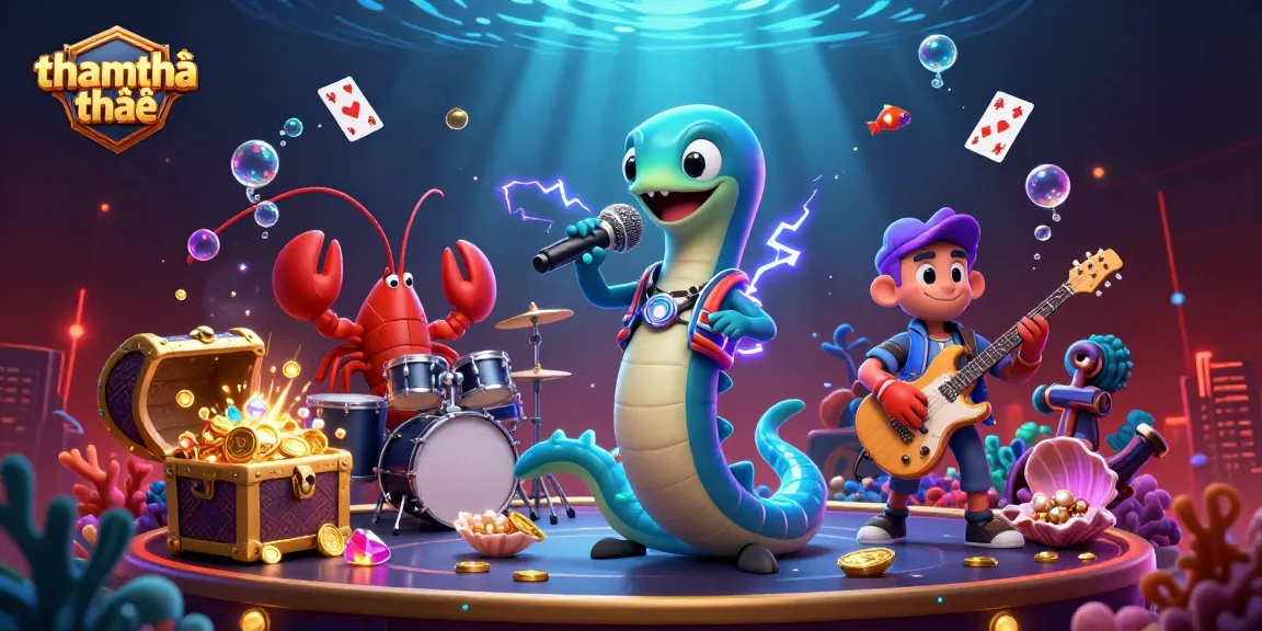 Experience the thrill of gambling with tham khảo thêm in a vibrant underwater casino scene featuring an electric eel DJ.