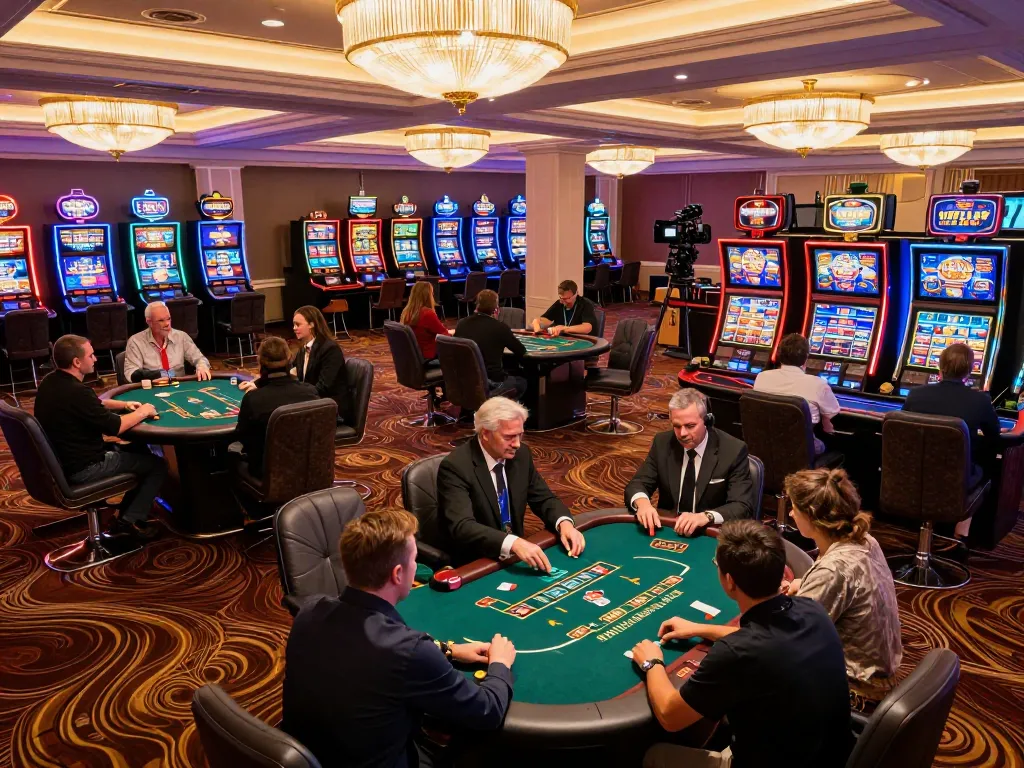 Players engaging at hitclub poker tables in a vibrant casino environment, showcasing strategic gameplay.