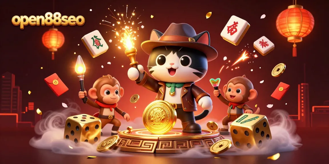 Explore thrilling casino artifacts with open88seo in this vibrant 3D illustration.