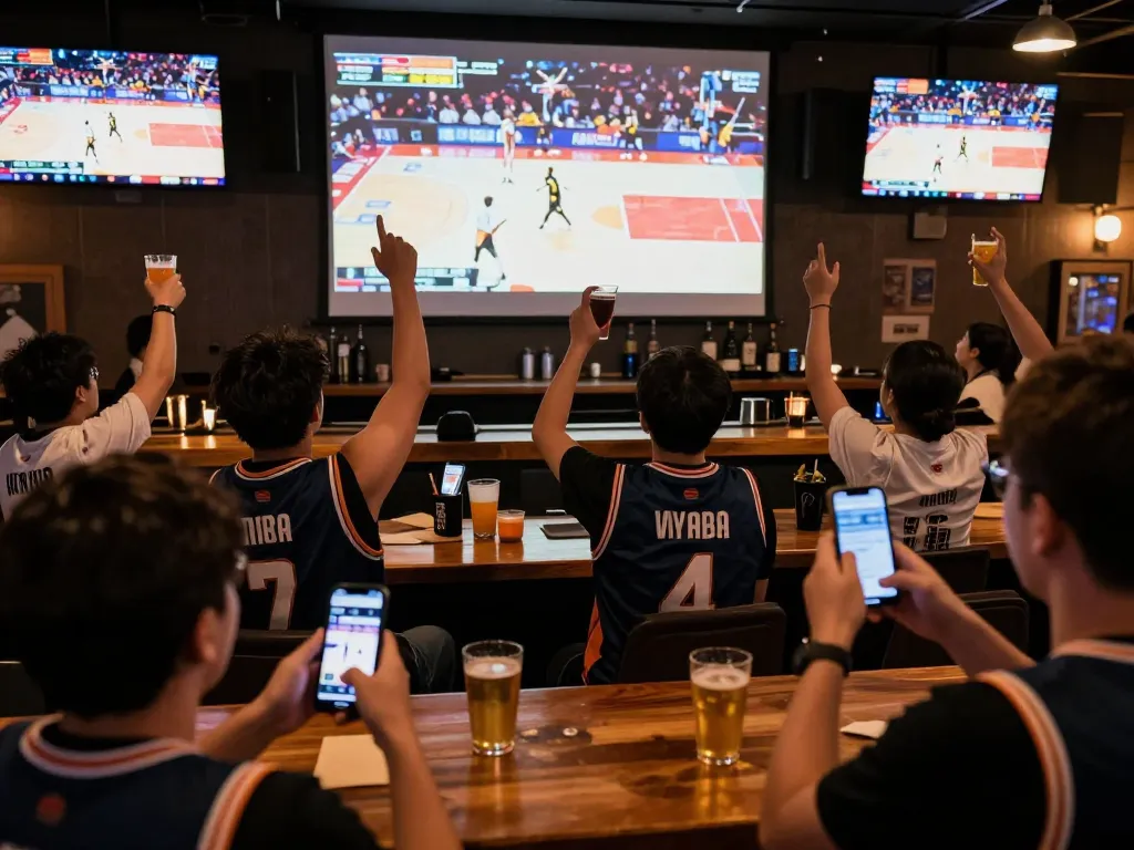MISO88 fans celebrating a win while engaging in live sports betting at a vibrant sports bar