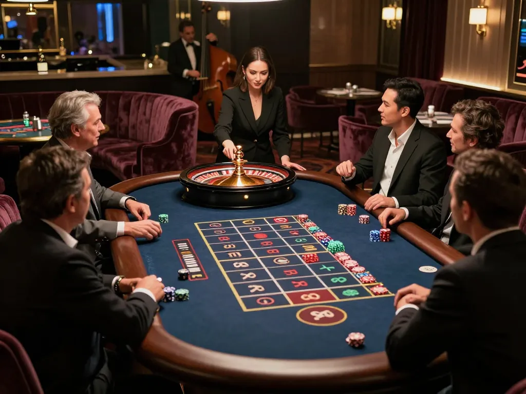 S666 players engaging in a thrilling roulette game at an upscale casino lounge