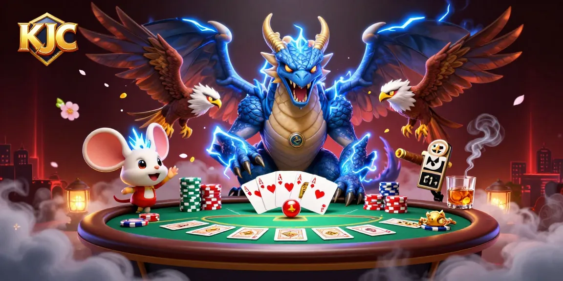 KJC showcases a vibrant poker scene with dynamic characters and rich gaming elements for gamblers.