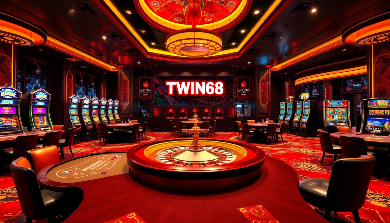 TWIN68 lively casino scene featuring poker tables and vibrant slot machines in an engaging atmosphere