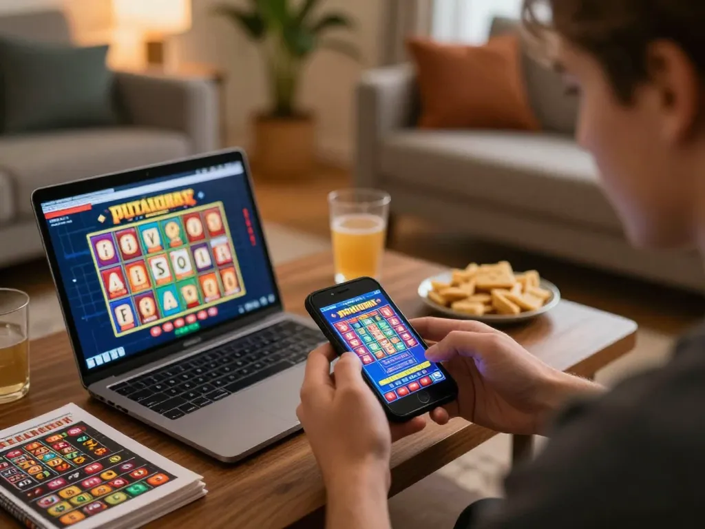 Engaging smartphone session playing pokies australia with cozy home setting and strategic notes nearby