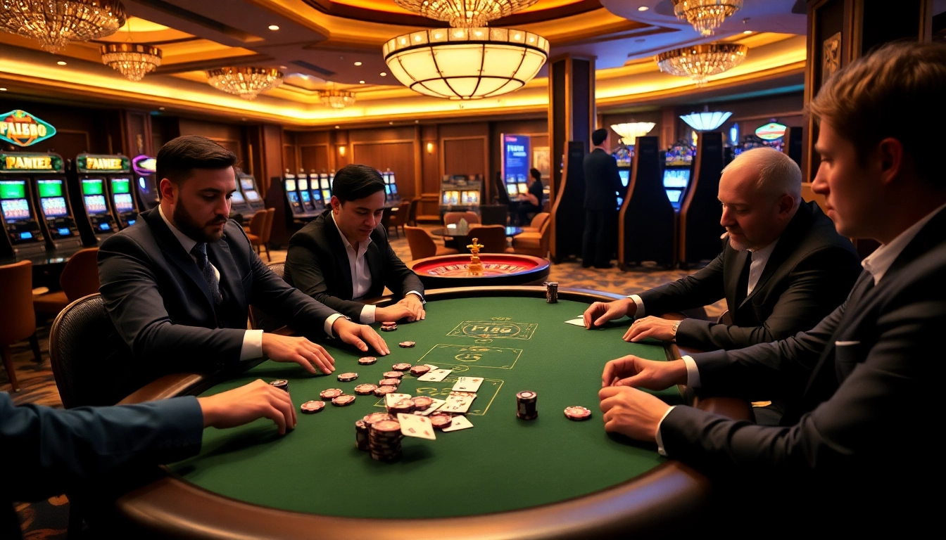 F168 poker players strategizing during an intense casino game.