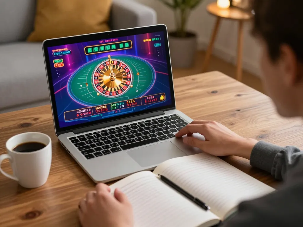 Fabet online gaming session showcasing roulette gameplay on a laptop in a cozy home setting
