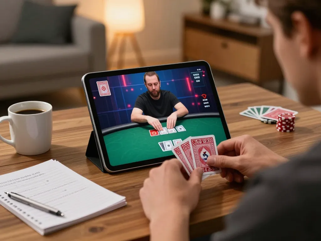 Player engaged in online gaming on new88blog, focusing on strategic poker tactics.