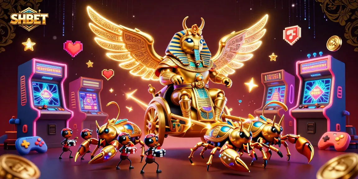 Engage with SHBET's thrilling casino experience featuring a golden scarab and dynamic gaming elements.