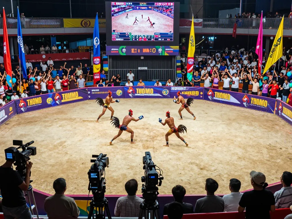 Exciting đá gà thomo match showcasing live action and passionate spectators in a vibrant arena