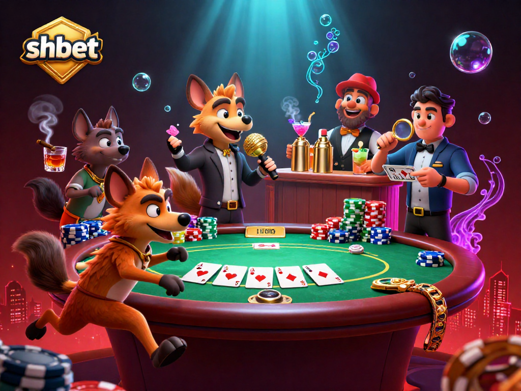 Experience the lively comedy casino club scene with shbet featuring hyenas engaging in gambling activities.