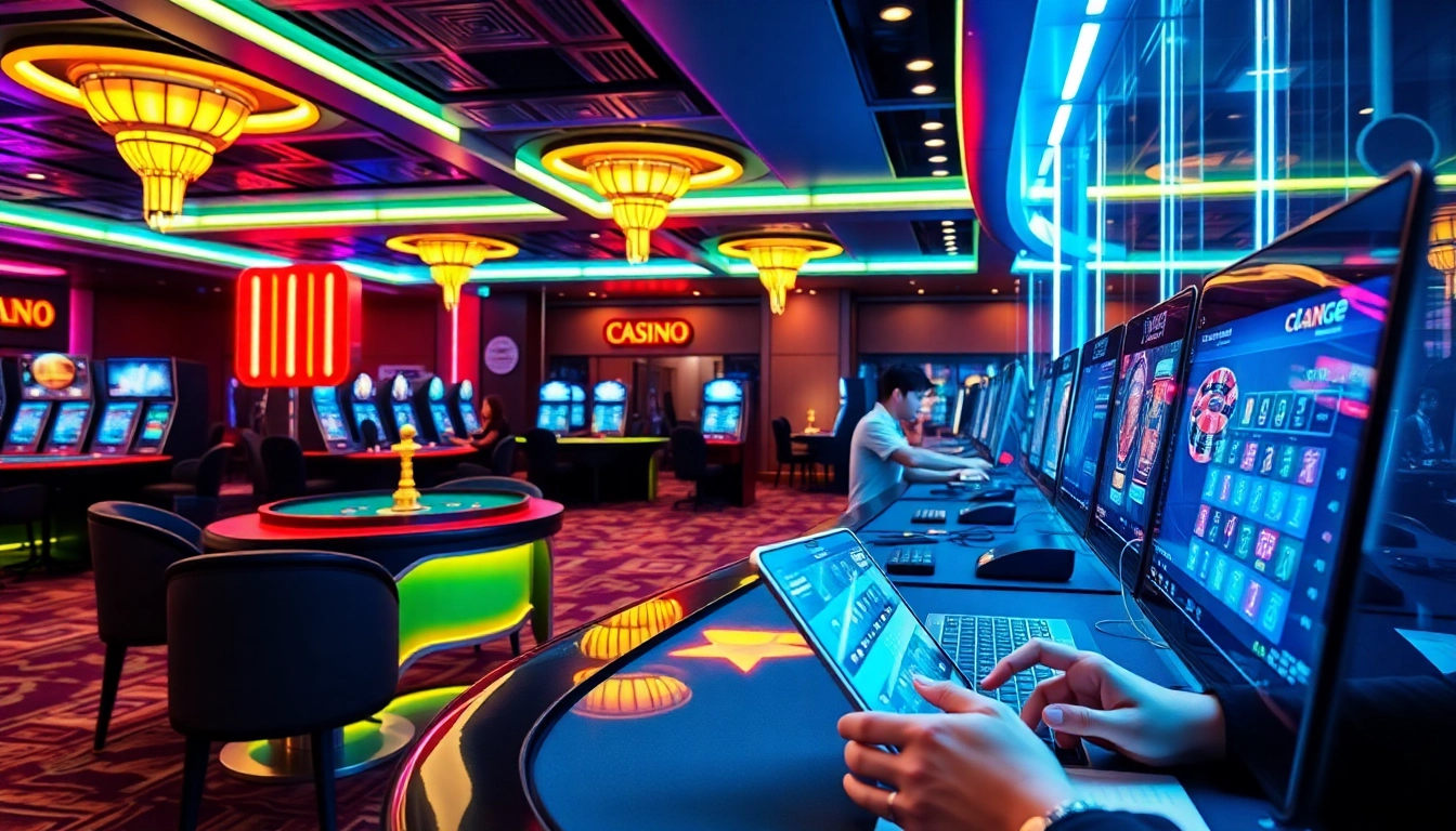 Action-packed online gambling scene at iq88s com with vibrant casino elements and players enjoying gaming.