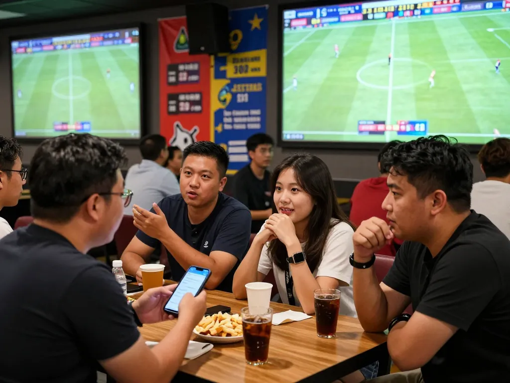 Exciting kèo nhà cái atmosphere in a sports betting lounge with fans watching a live football match