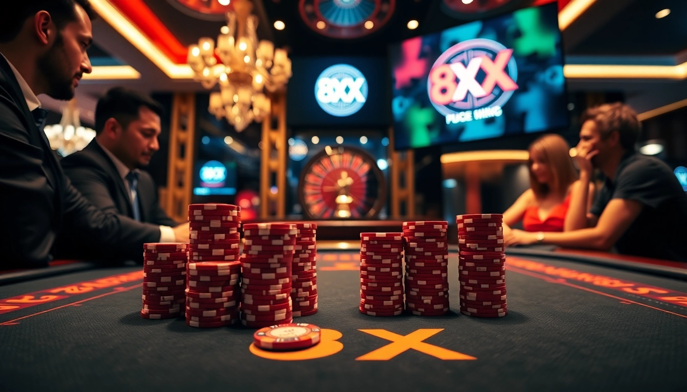 Players enjoying thrilling games at 8XX casino, featuring a modern gaming table and exciting atmosphere.