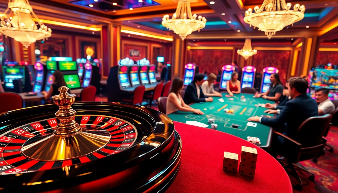 Players enjoying games at , surrounded by a luxurious casino atmosphere.