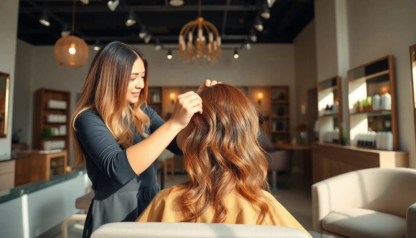 Professional hairstylist at omnia salon giving a haircut in a serene atmosphere.
