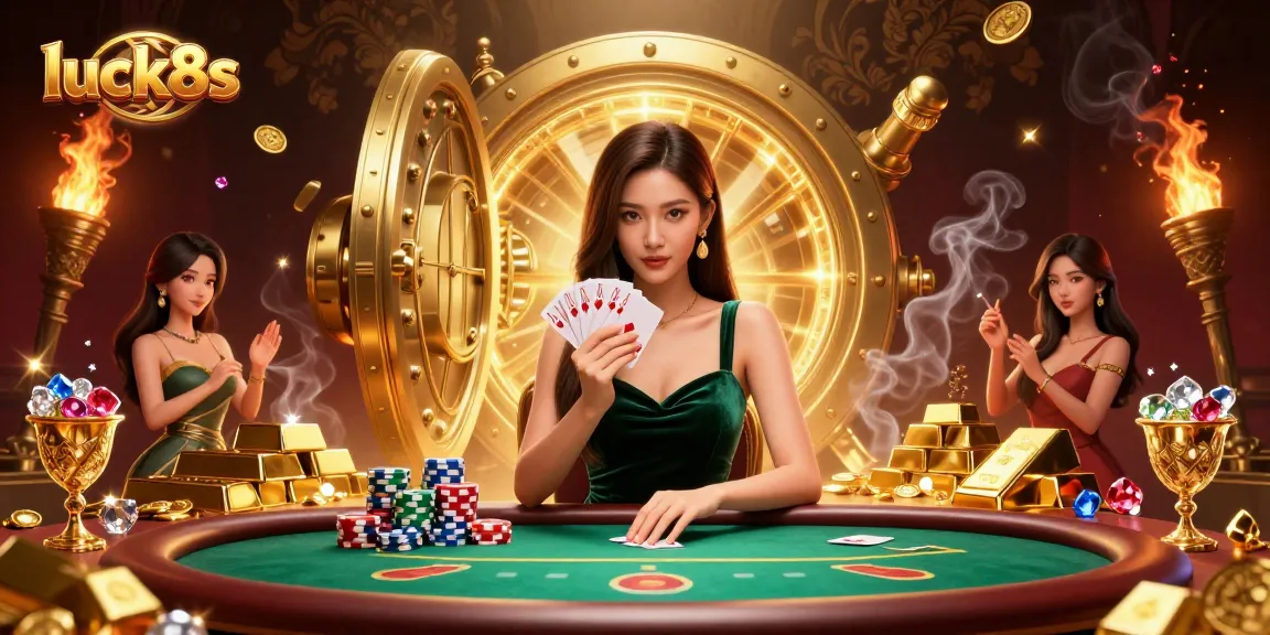 Experience breathtaking casino action at luck8s with a stunning poker illustration full of luxury.